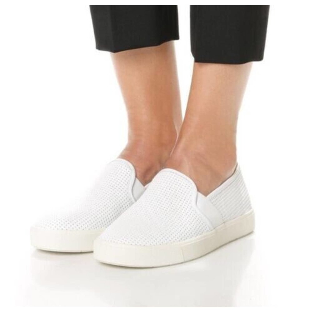 Vince Blair Leather Perforated Slip on Shoes Womens White Size 9 Classic